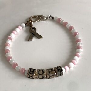 Pink White Beaded HOPE Breast Cancer Awareness Bracelet 925 Sterling Silver